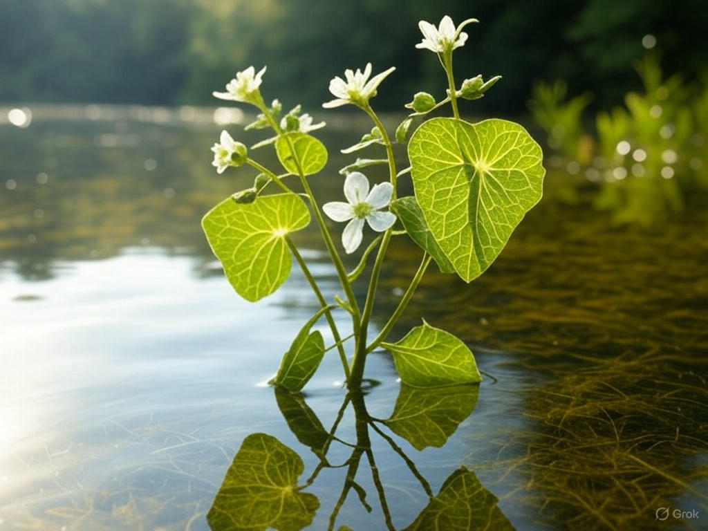 Common arrowhead plants growing in shallow water