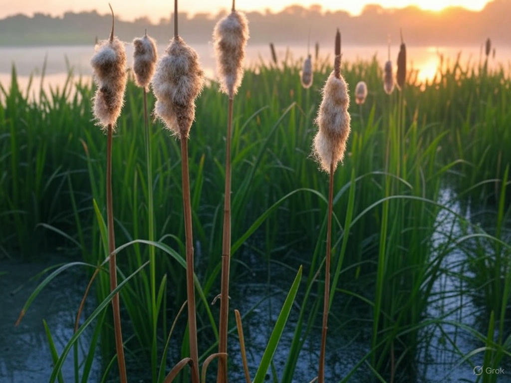 Compact cattail planting near water