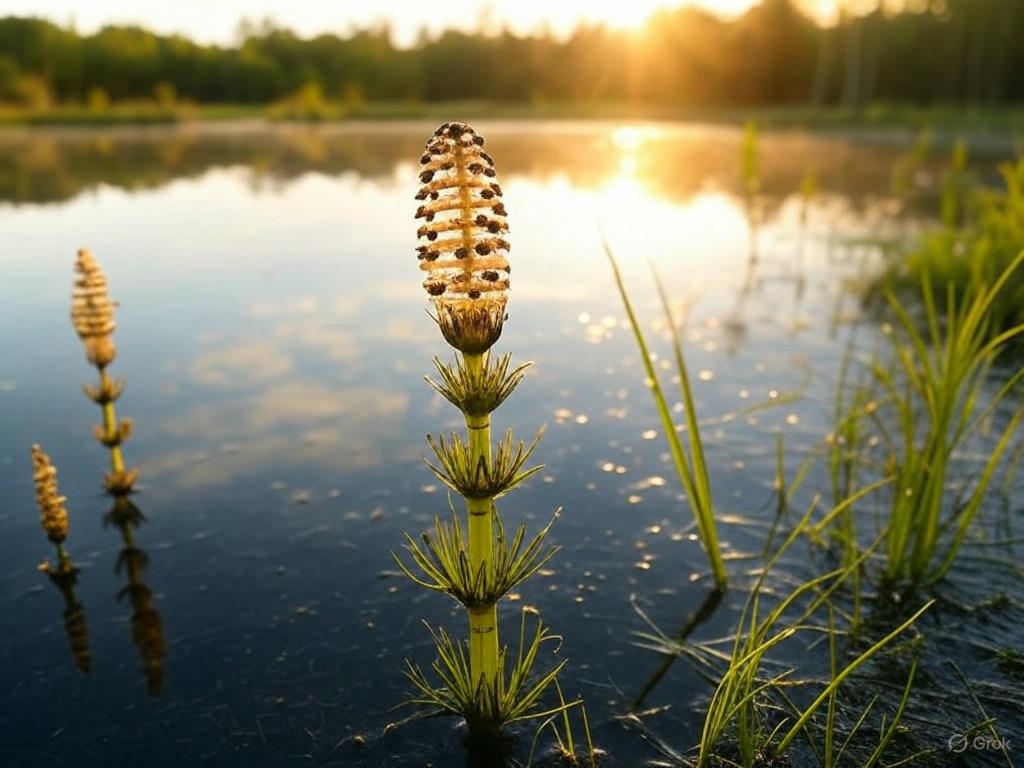 Horsetail rush with upright segmented green stems