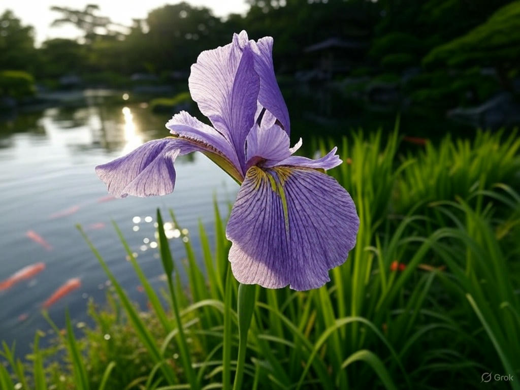 Japanese water iris flowering in consistently moist soil