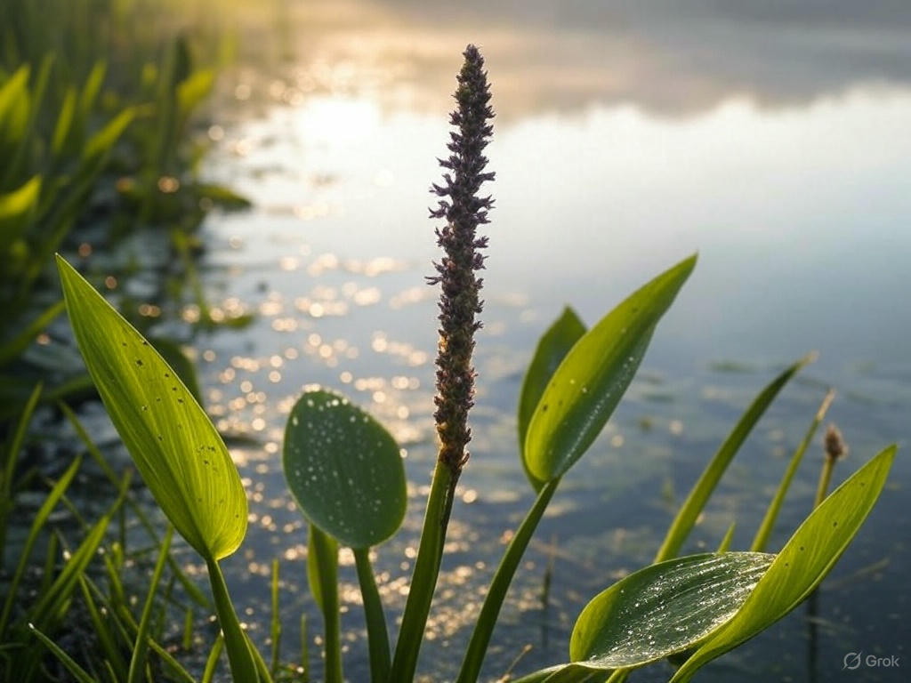 Tall pickerelweed creating a flowering vertical pond-edge group